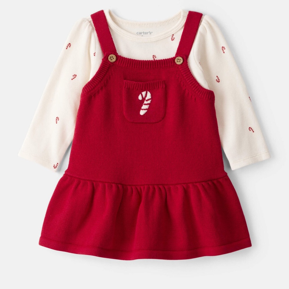 Carter's Baby Girl 2-Piece Candy Cane Print Long-Sleeve Top & Dress Set - Red